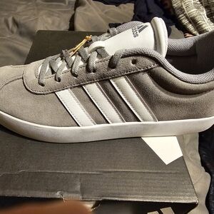adidas Gray Suede Low-Top Sneakers with White Stripes